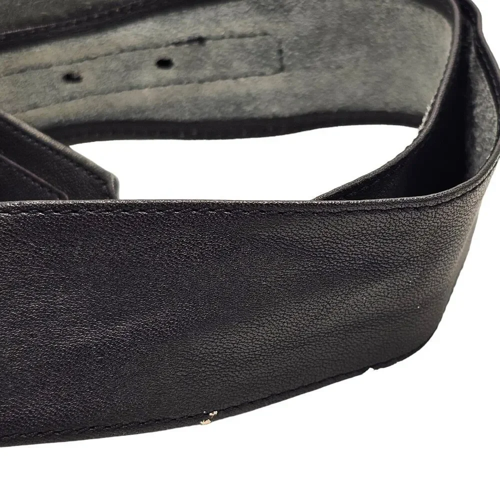 Christian Dior Black Leather Belt Womens Size Small Vintage Elegance Dressy Gold